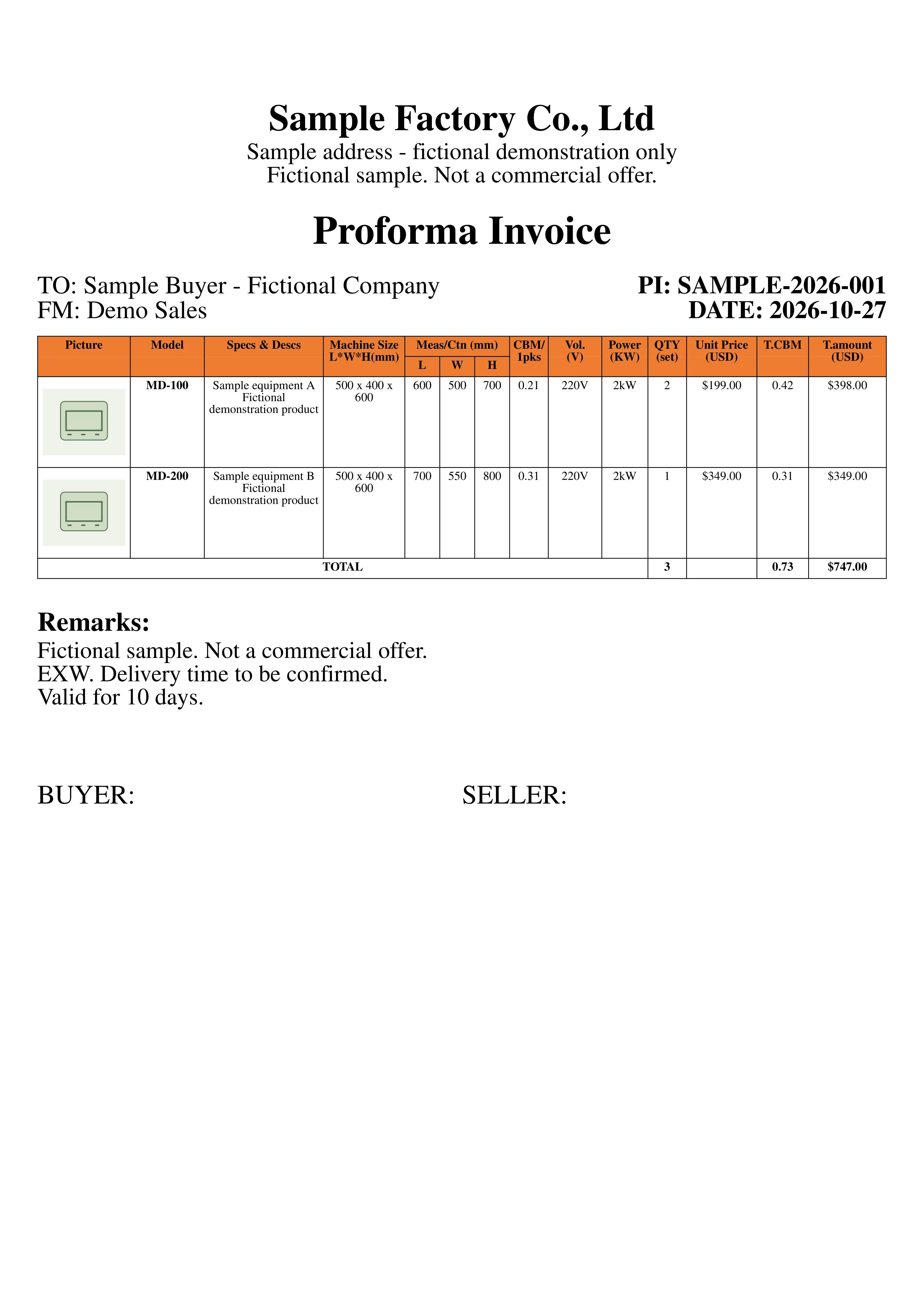 Sample Proforma Invoice